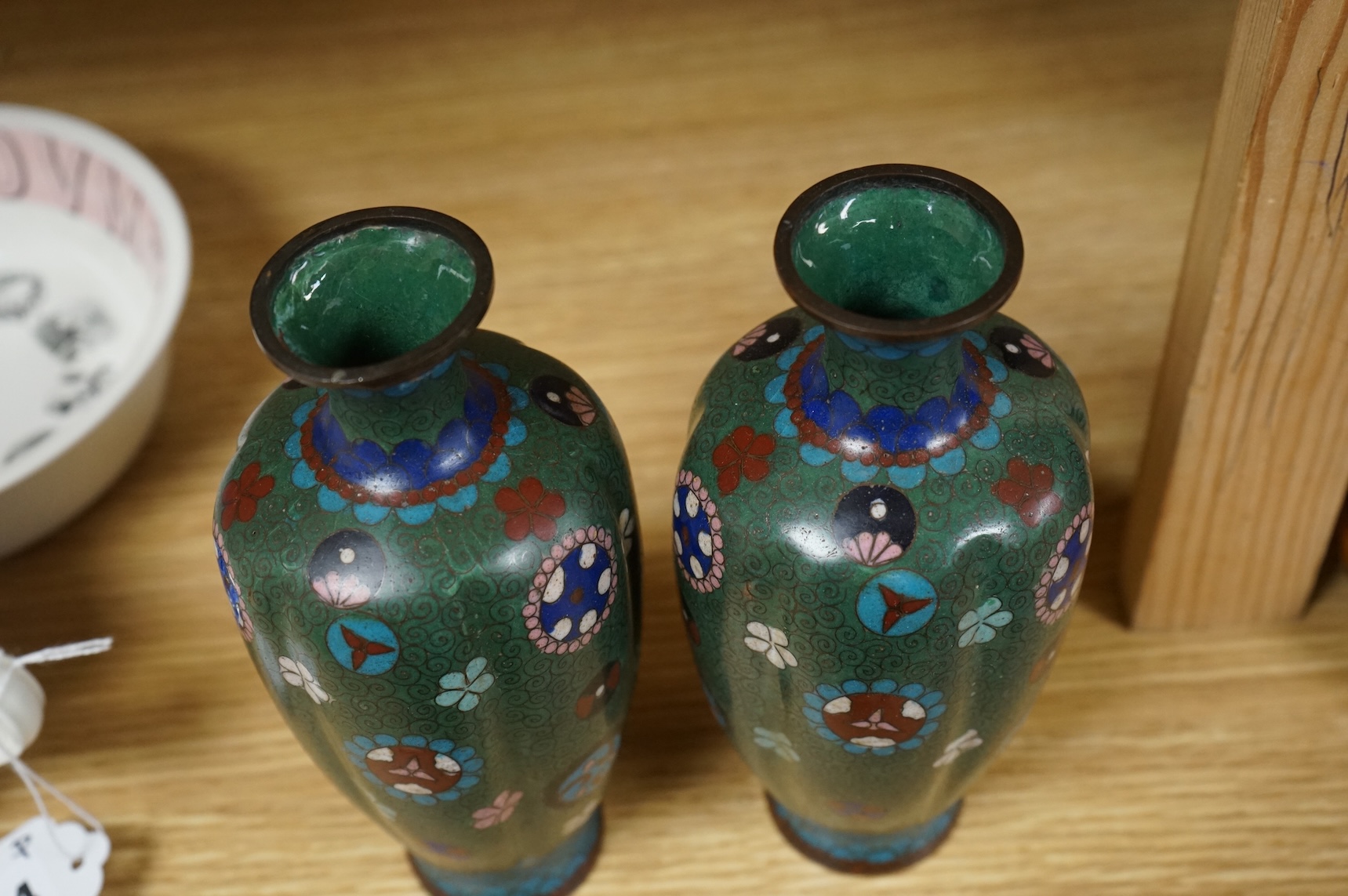 A pair of Japanese cloisonné enamel vases, 19cm high